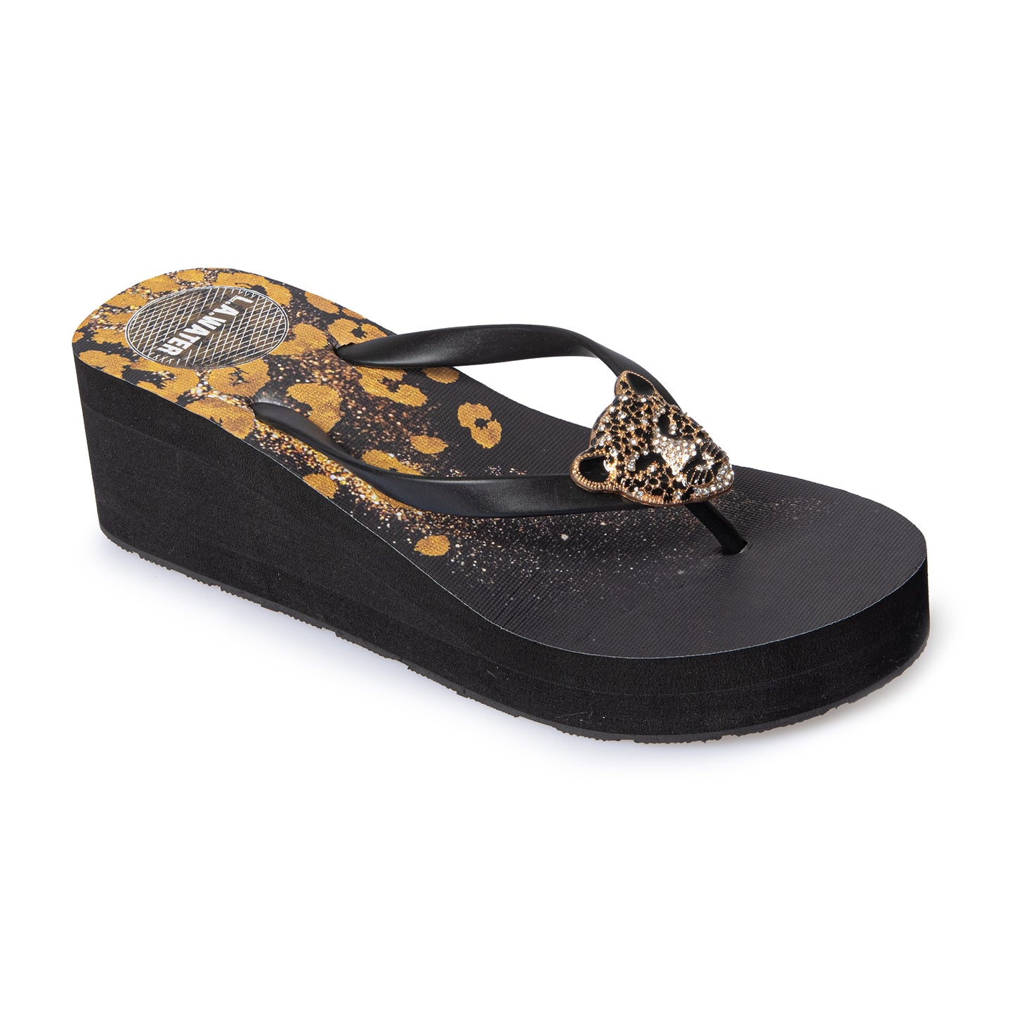 WEDGE SANDAL CHEETAH BLACK