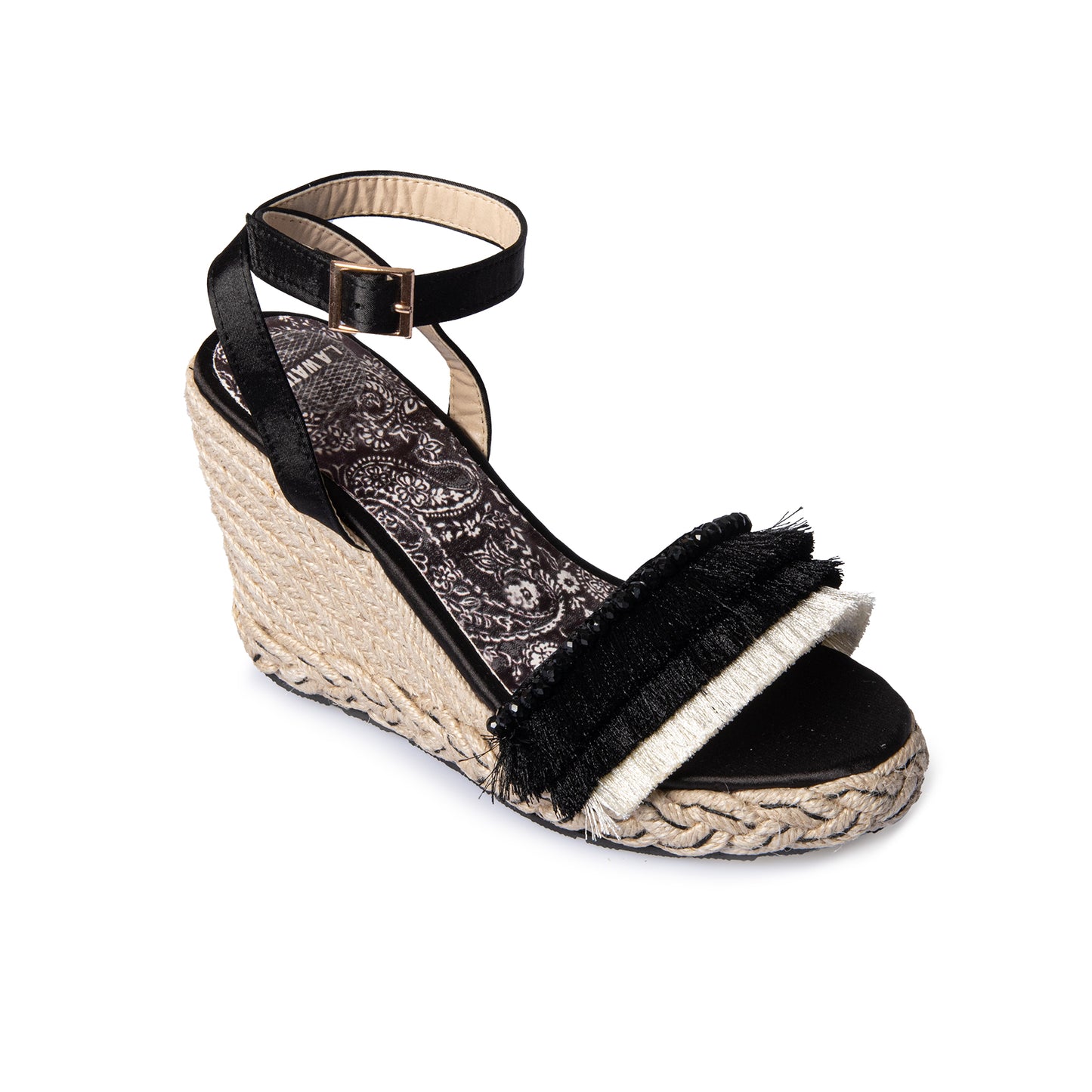 BLACK SANDAL ROPE WEDGE BOHO