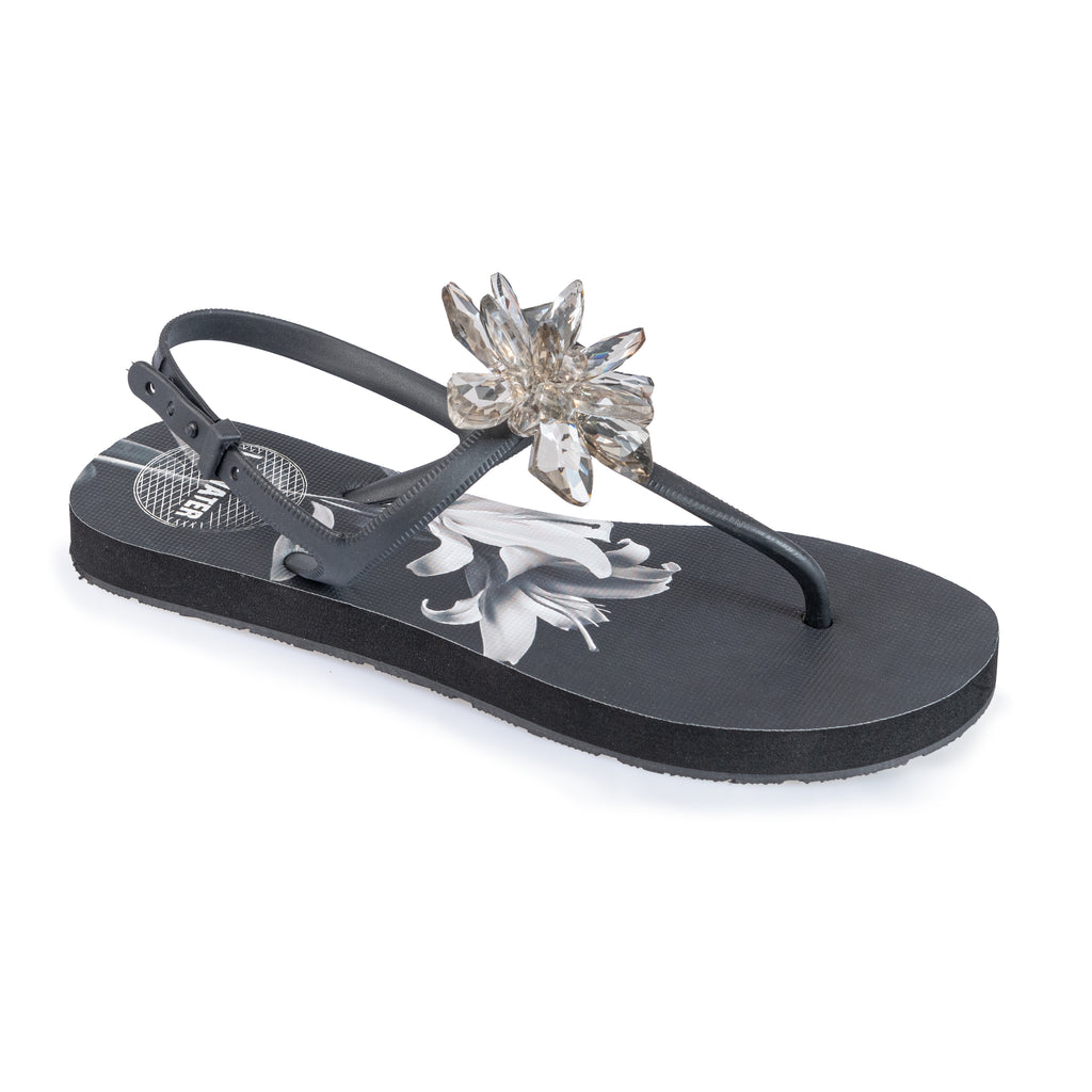 BLACK FLOWER SANDALS