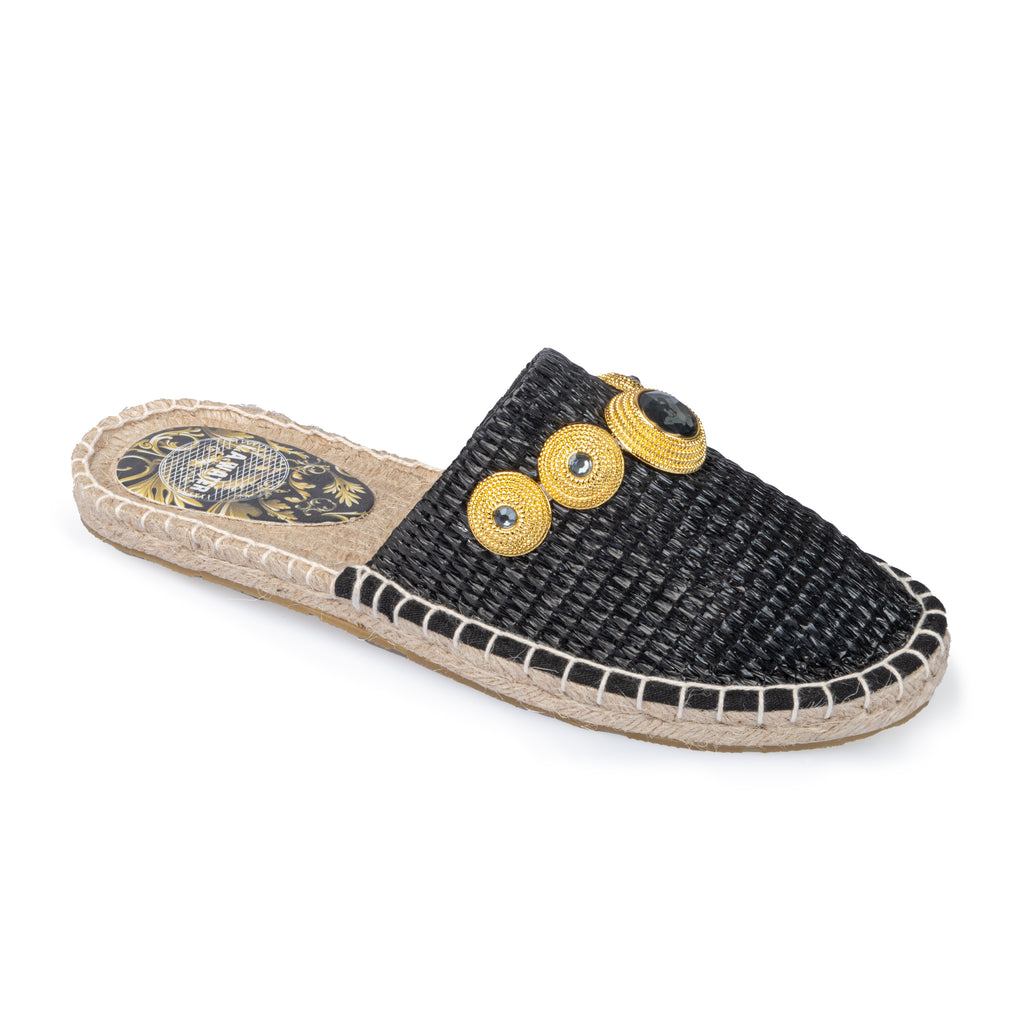 BLACK RAFFIA MULES