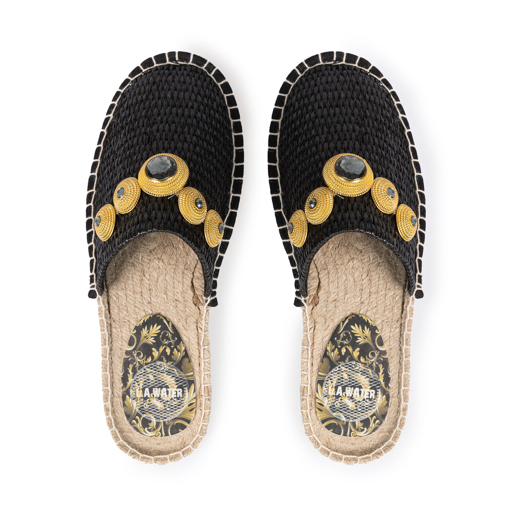 BLACK RAFFIA MULES