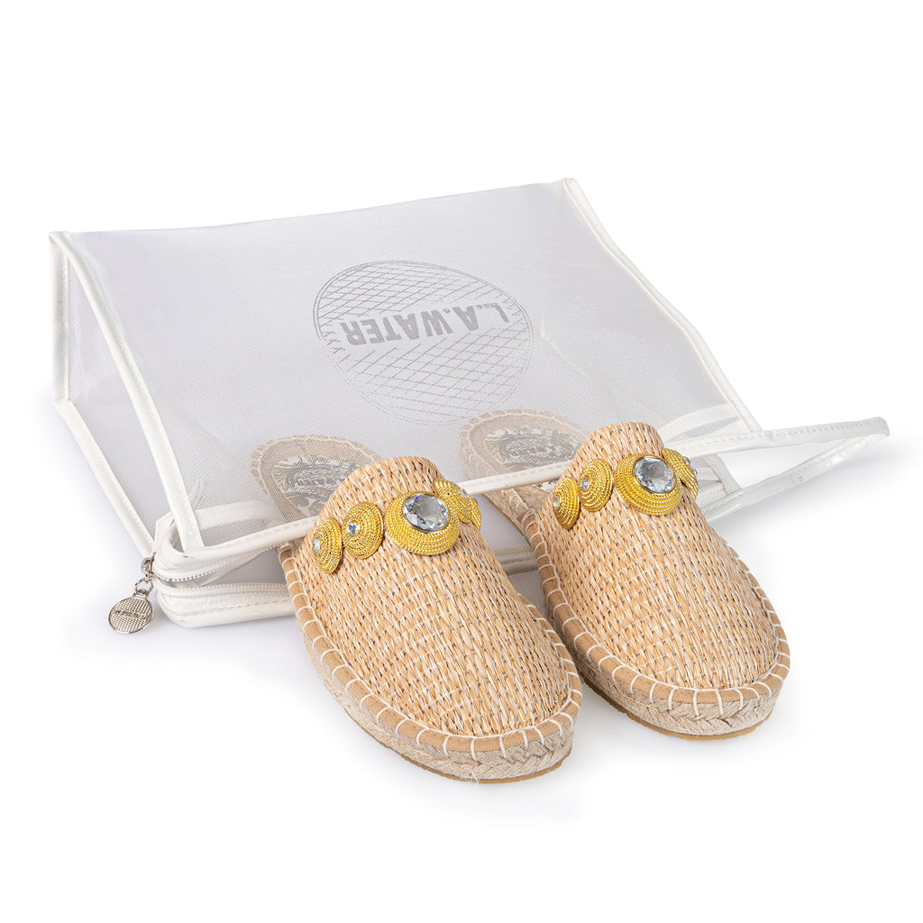 NATURAL RAFFIA MULES