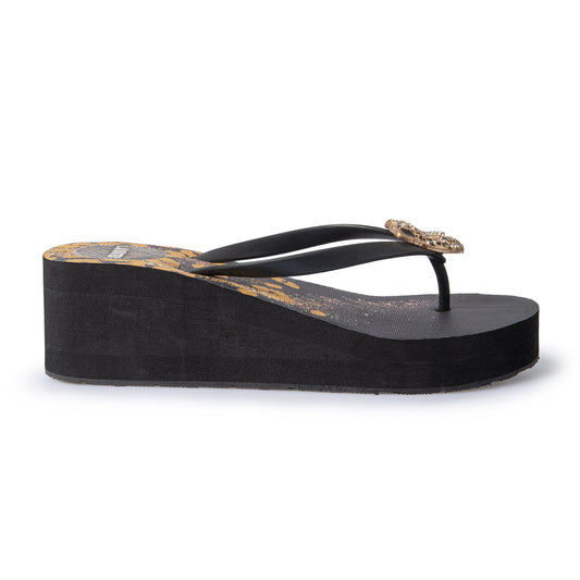 WEDGE SANDAL CHEETAH BLACK