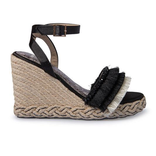 BLACK SANDAL ROPE WEDGE BOHO