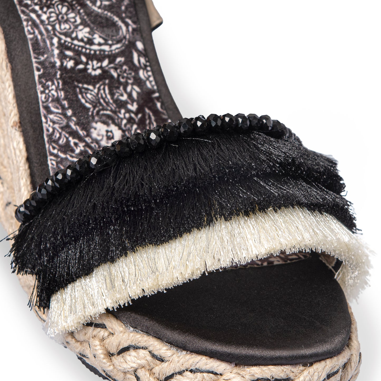 BLACK SANDAL ROPE WEDGE BOHO
