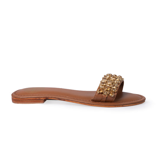 AMALFI LEATHER TAN SLIDE
