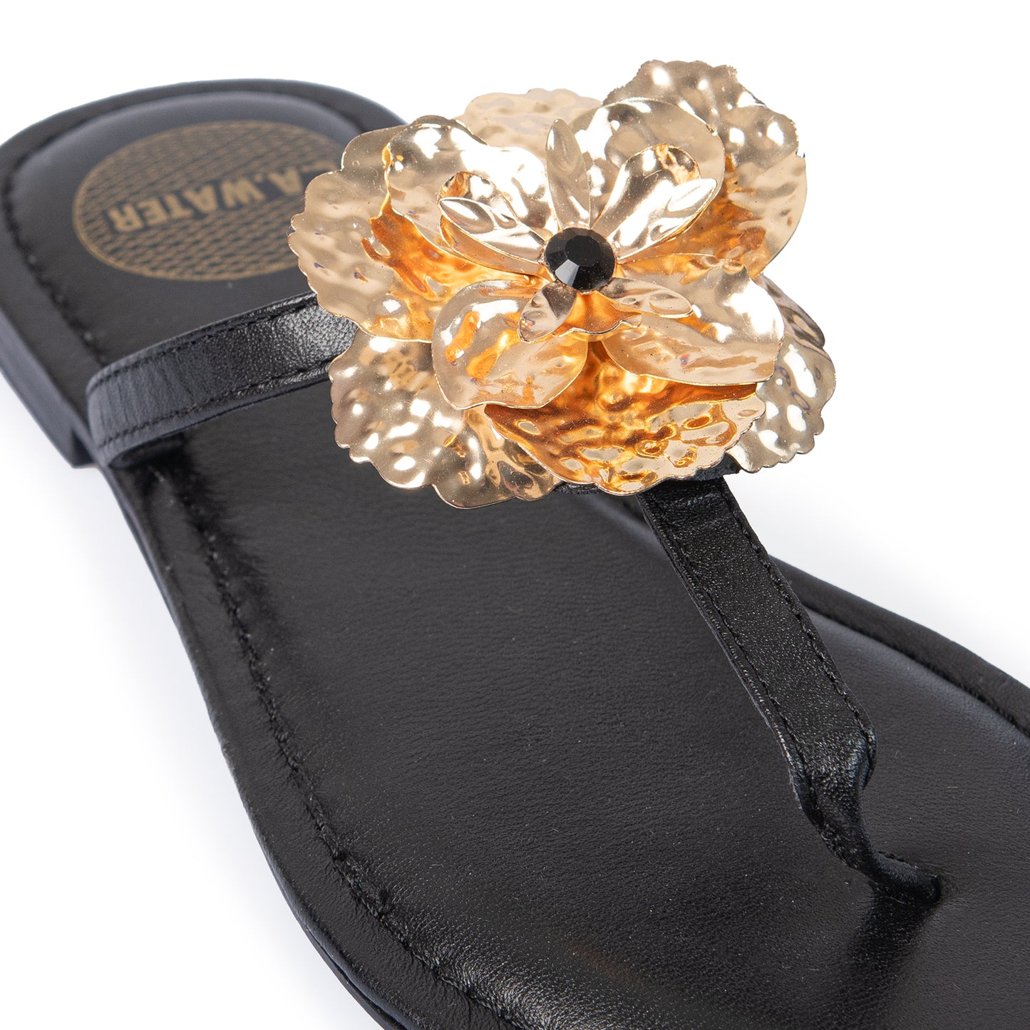 INFRADITO AMALFI NERE IN PELLE CON FIORE