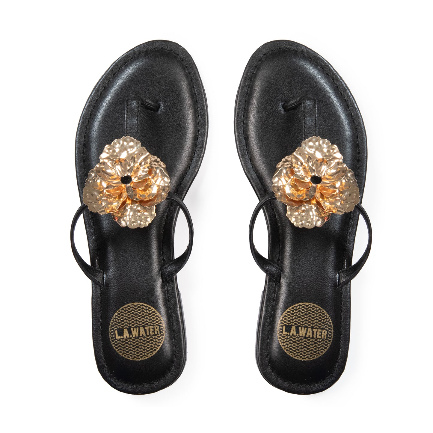 INFRADITO AMALFI NERE IN PELLE CON FIORE