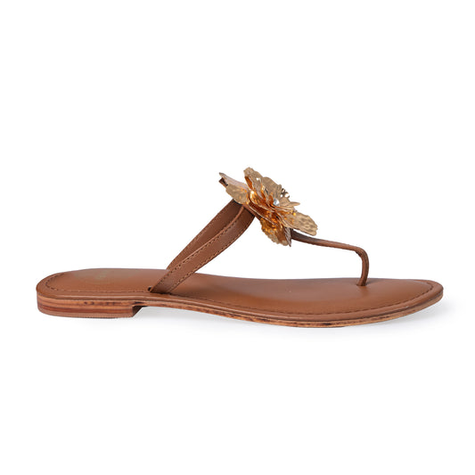 AMALFI TAN LEATHER FLIP FLOP WITH FLOWER