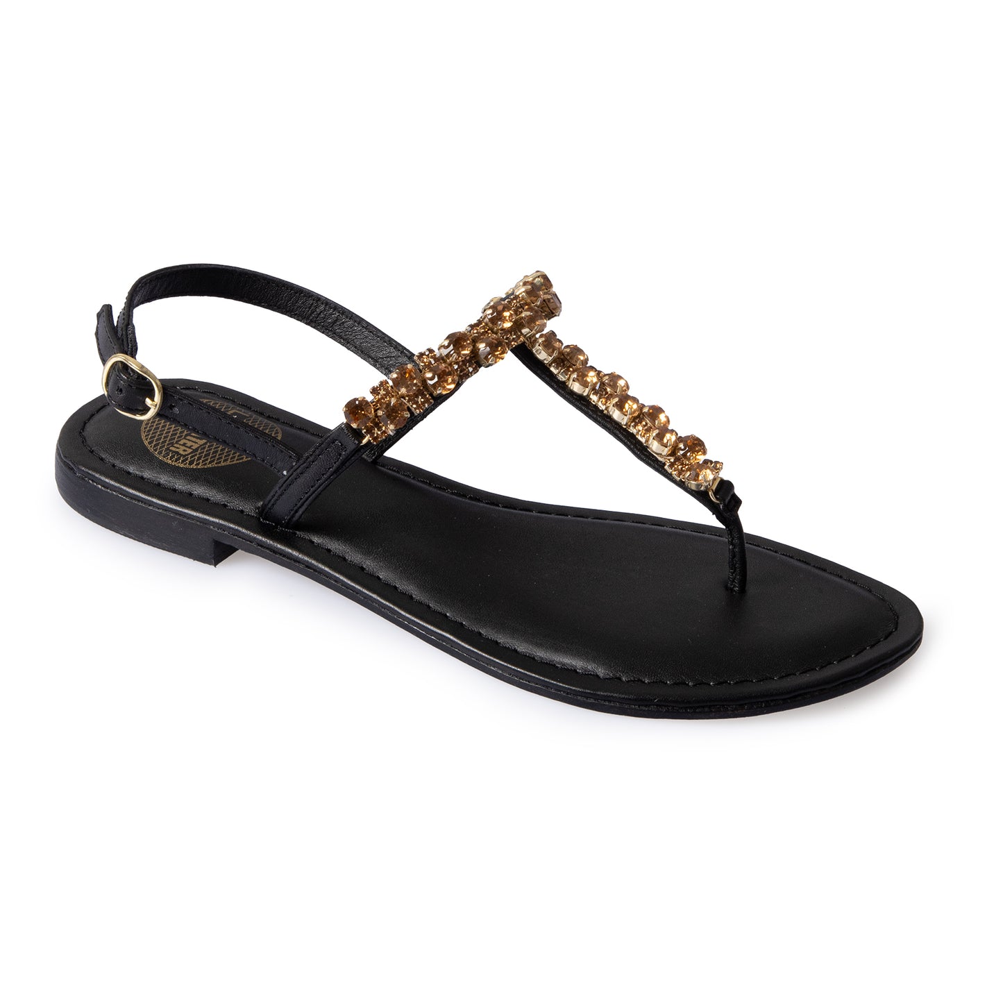 SANDALO INFRADITO NERO AMALFI IN PELLE CON GIOIELLO