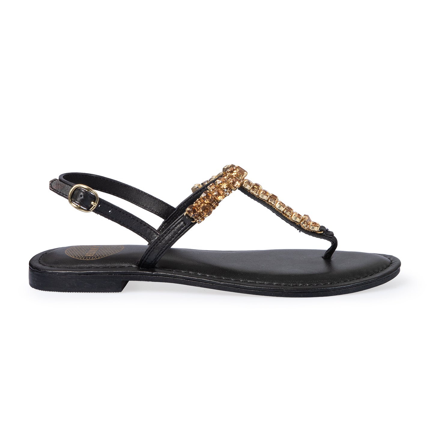 SANDALO INFRADITO NERO AMALFI IN PELLE CON GIOIELLO