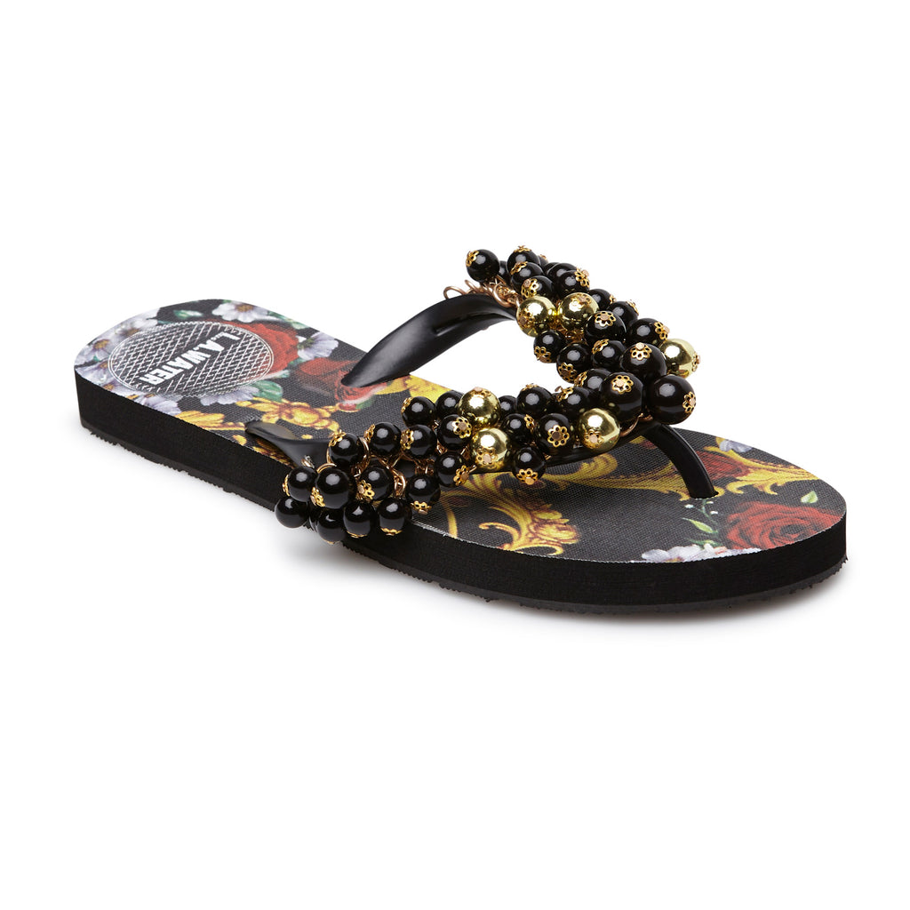 BLACK AND GOLD BAROQUE SLIPPERS