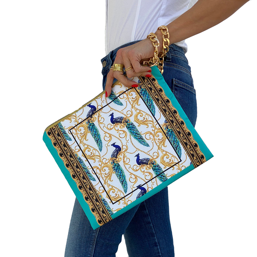 PEACOCK NEW BAROQUE POCHETTE AND FOULARD