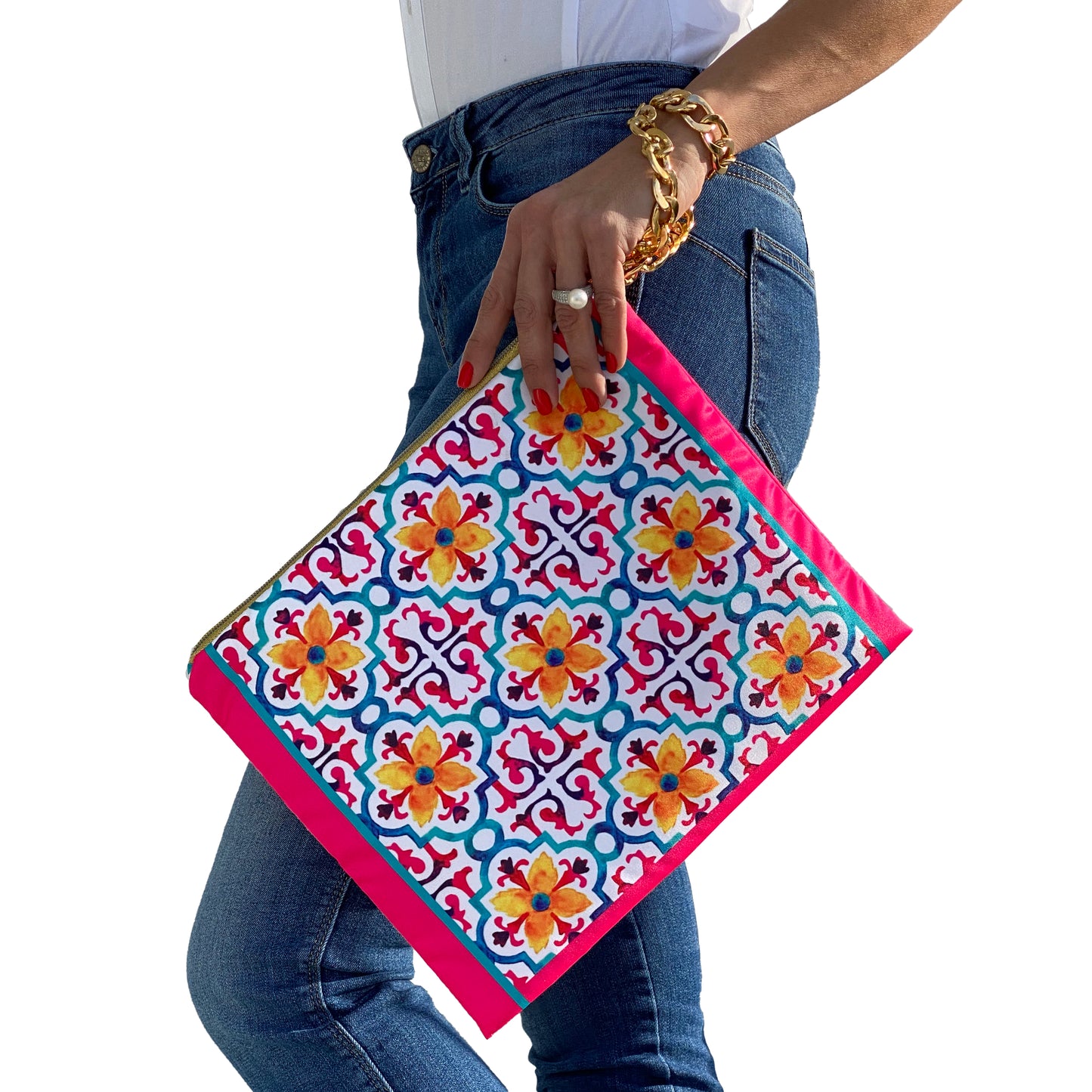 COLORFUL MAJOLICA POCHETTE AND FOULARD