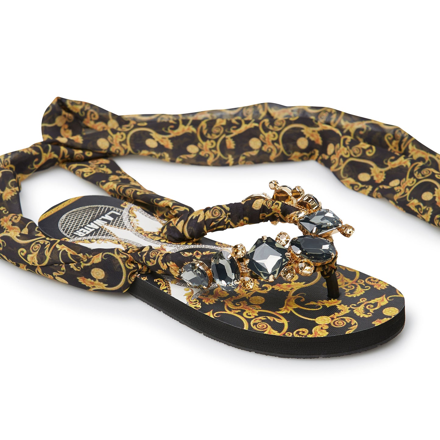 BLACK FOULARD NEW BAROQUE SANDALS