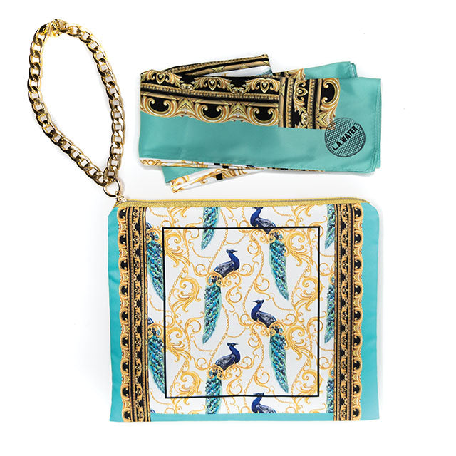 PEACOCK NEW BAROQUE POCHETTE AND FOULARD