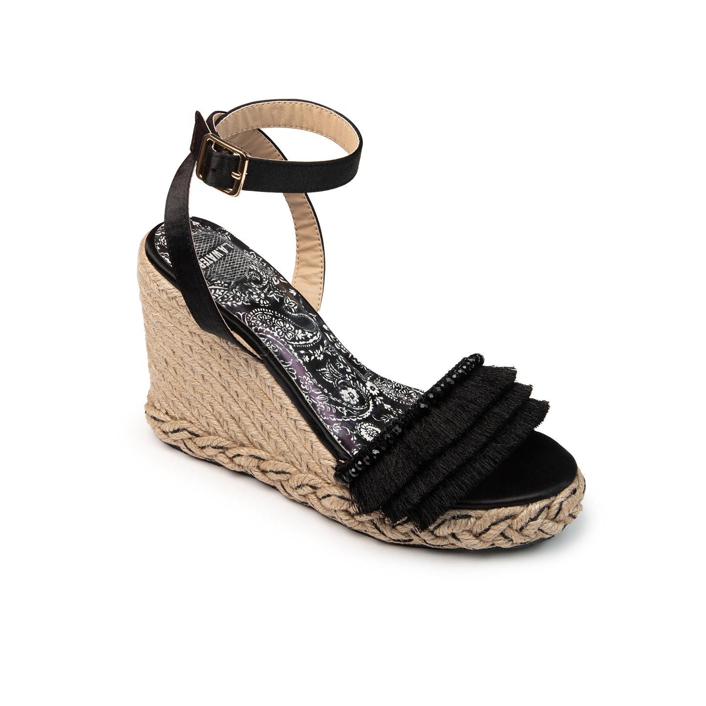 BLACK BOHO SANDAL ROPE WEDGE