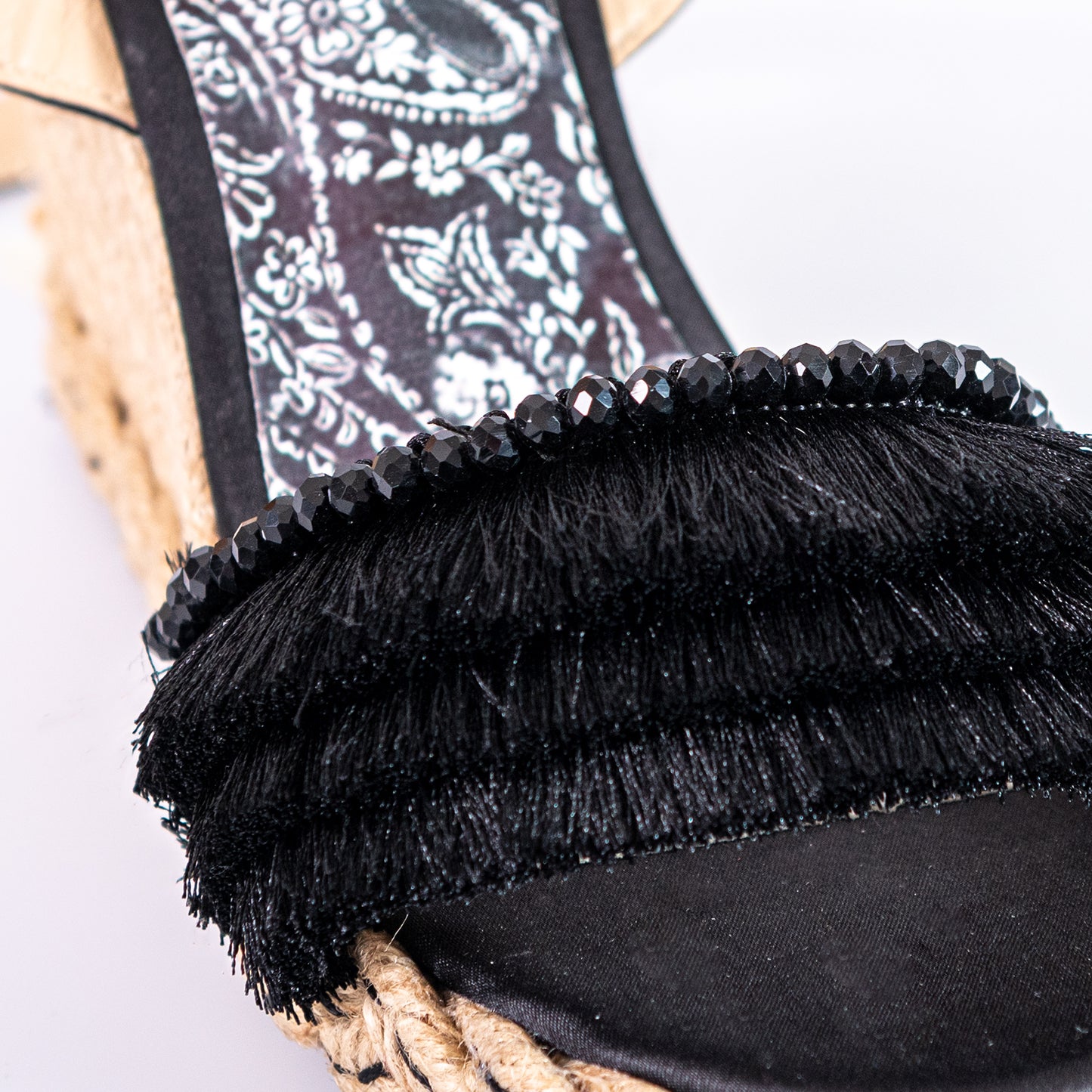 BLACK BOHO SANDAL ROPE WEDGE