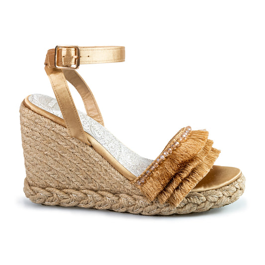 GOLD BOHO SANDAL ROPE WEDGE