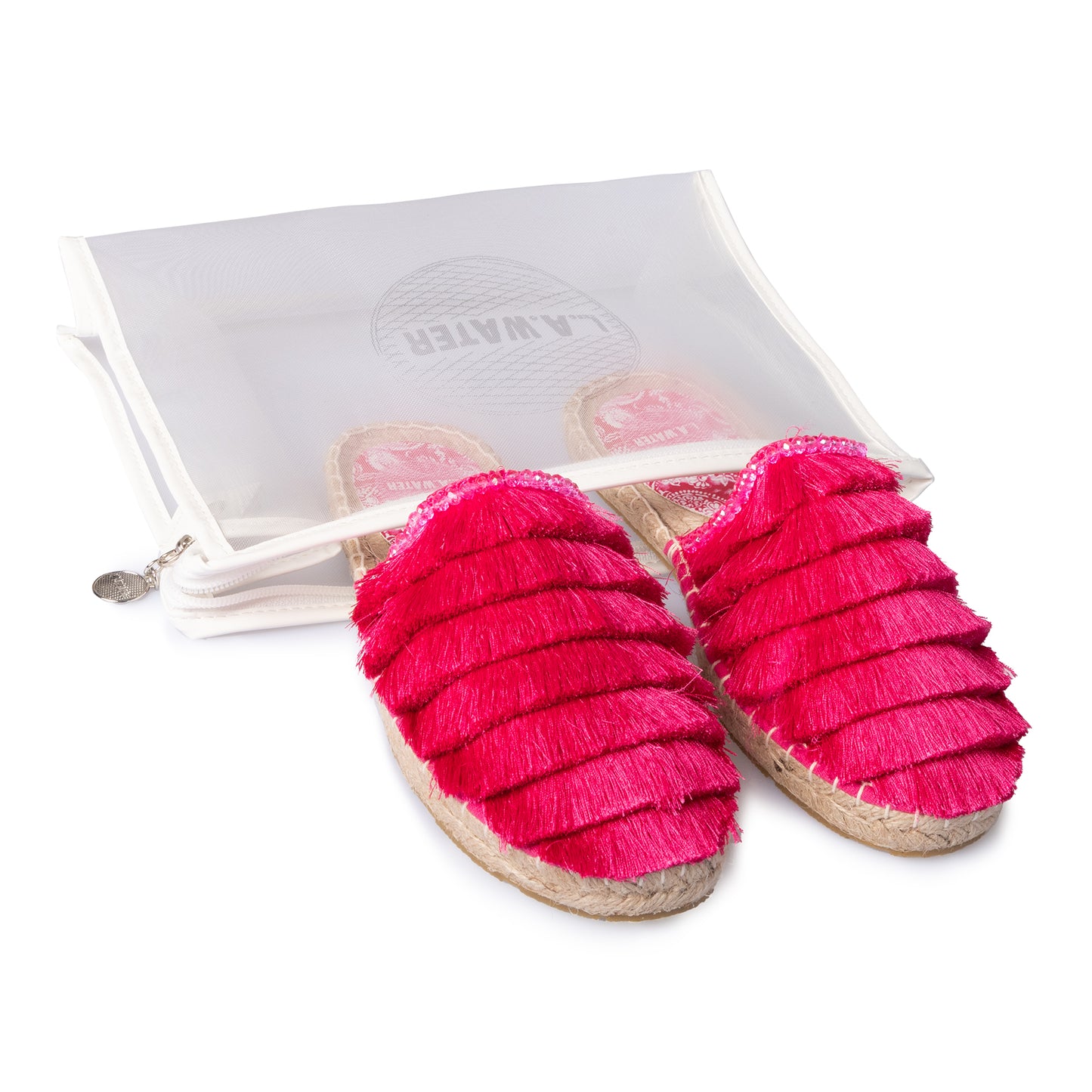 MULES WITH FUCSIA FRINGES