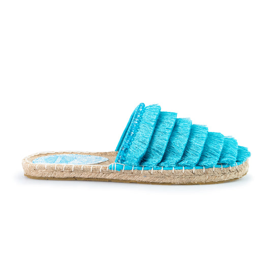 MULES WITH LIGHT BLUE FRINGES