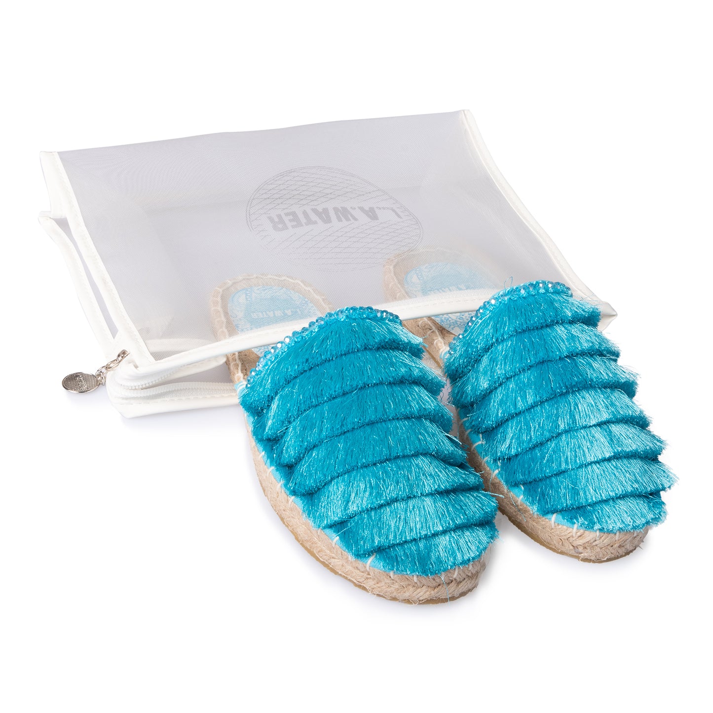 MULES WITH LIGHT BLUE FRINGES